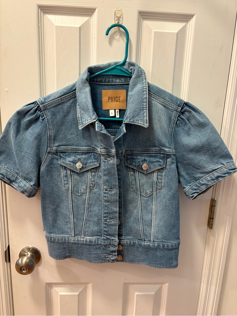 PAIGE Light Blue Denim Puff-Sleeve Jacket
